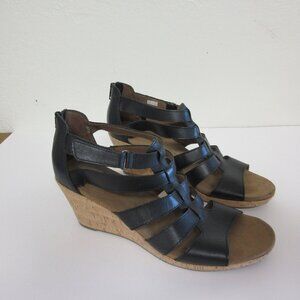 ROCKPORT Briah Black Gladiator Cork Wedge 11 W Open Toe Sandals